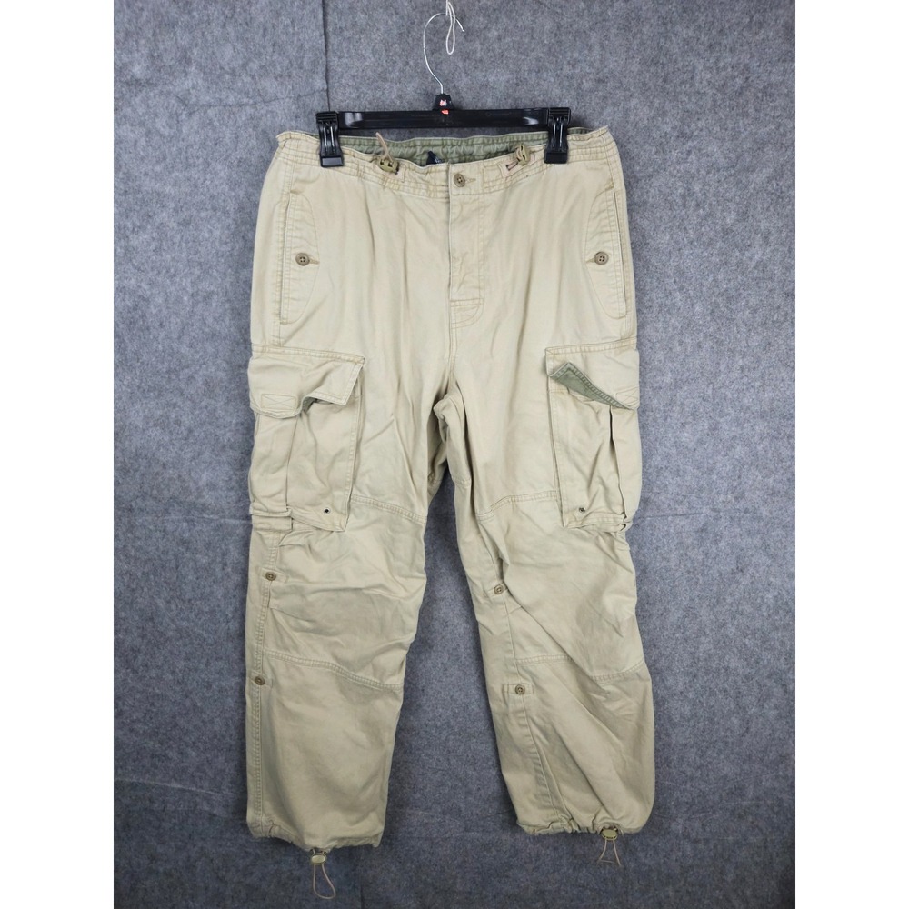 Vintage GAP Parachute Pants Men's Small Beige Cargo Ankle Tie Rave Y2K Cotton
